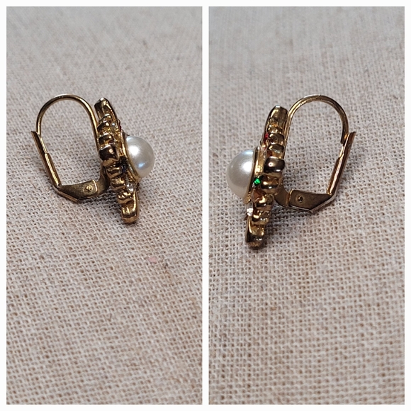 Vintage Faux Pearl & Rhinestone Earrings - Picture 11 of 16